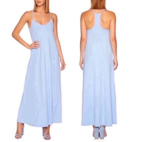 Susana Monaco Racer String Maxi Dress Sundress Medium Wedding Guest Blue NEW - Picture 1 of 5
